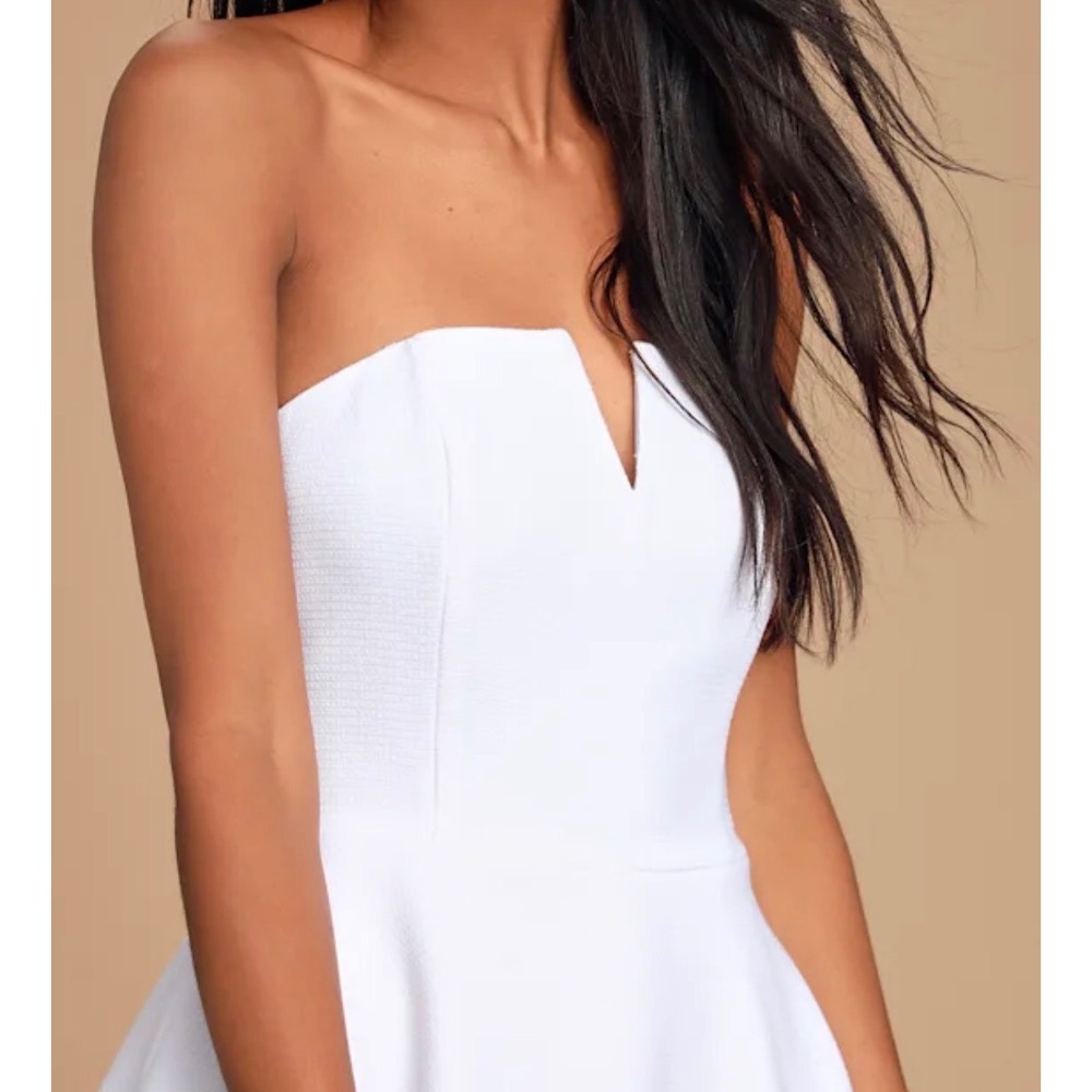 Lulus Where you are White Strapless Peplum Romper Notched Sweetheart Bridal XS - Picture 4 of 9